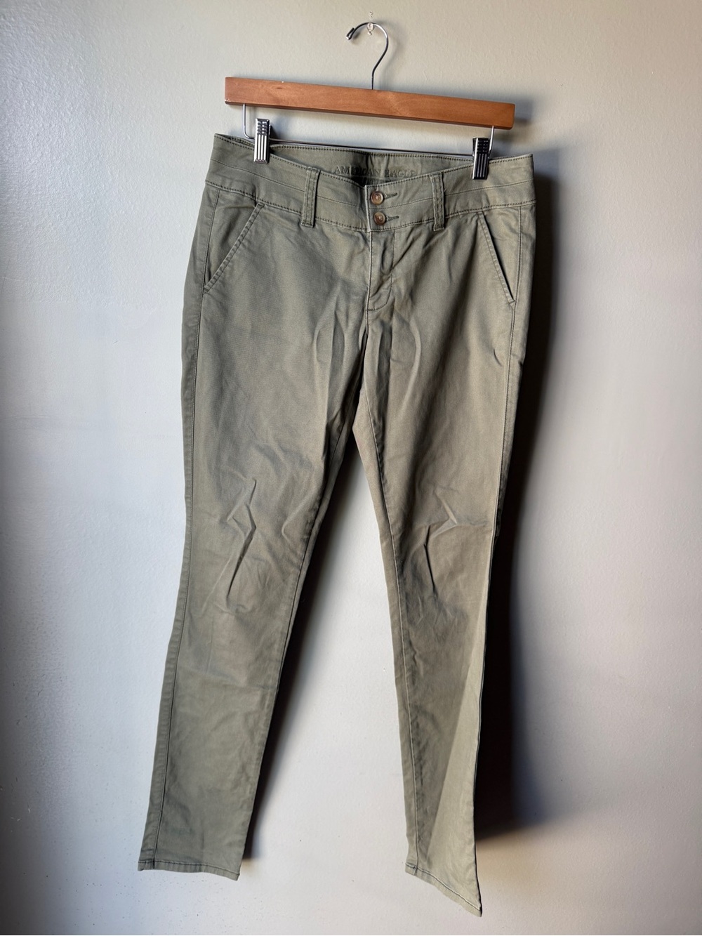 American Eagle Women’s Olive Green Skinny Stretch Chino Pants Size 8